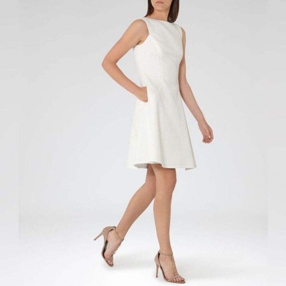 REISS Cara Fit And Flare Dress in White Size US 8